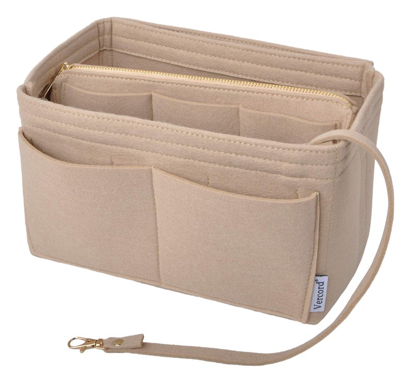 Vercord Felt Organizer Insert for Purse Handbag Tote Bag in Bag Inside Shaper Divider Neo Beige Large - Image 1